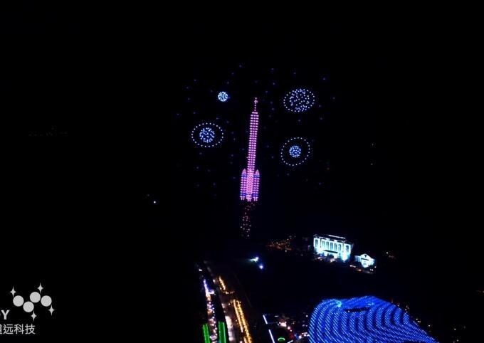 火箭升空 无人机编队画面