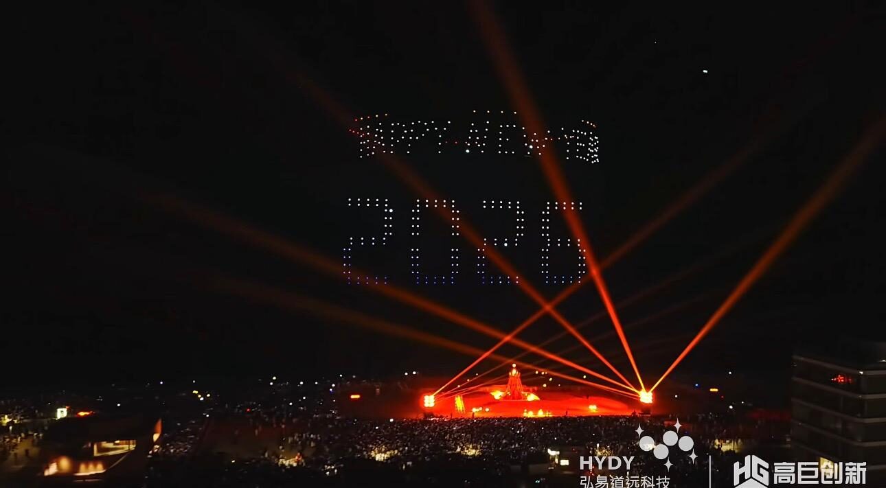 Happy New Year 2026 · 灯光联动 无人机编队画面